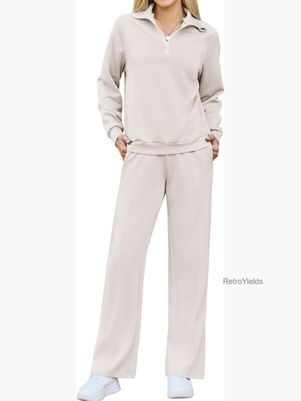 2 Piece Sweatsuit Casual Half Zip Pullover Wide Leg Lounge Set Travel
